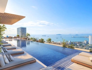 A rooftop pool area of a luxury condo in Wongamat Beach, Pattaya, Thailand